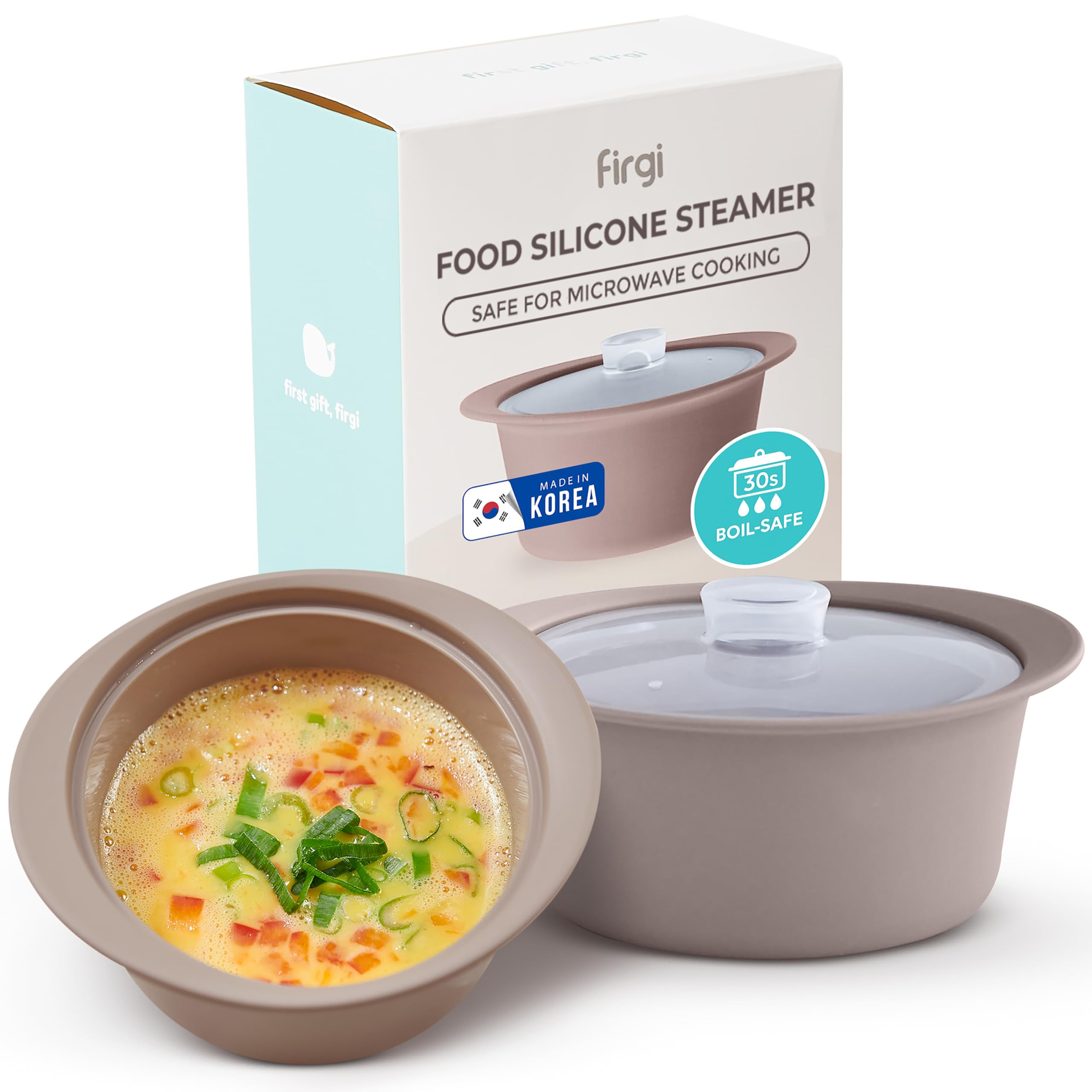27oz Platinum Silicone Microwave Steamer Pot with Handle & Lid - Korean 100% Food-Grade Steamer Bowl, Heat-Resistant Cooker with Steam Holes, Easy Clean, Dishwasher Safe, Taupe Brown | Amazon (US)