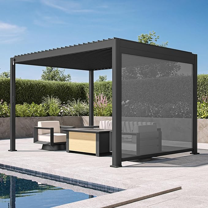 MIRADOR 111S Round 10'x13' Louvered Pergola with 10FT Shade Screen for Outdoor Deck Lawn Garden B... | Amazon (US)