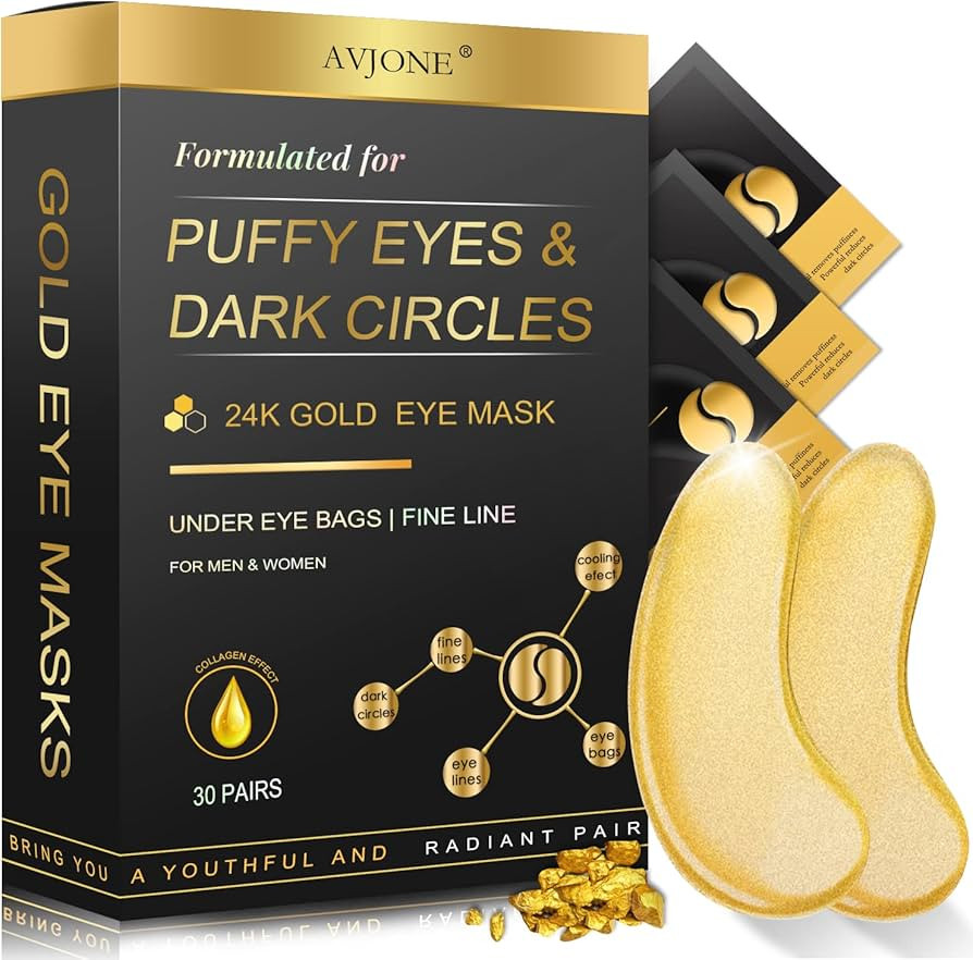 AVJONE 24K Gold Under Eye Patches (30 Pairs), Collagen eye masks for dark circles and puffiness, ... | Amazon (US)
