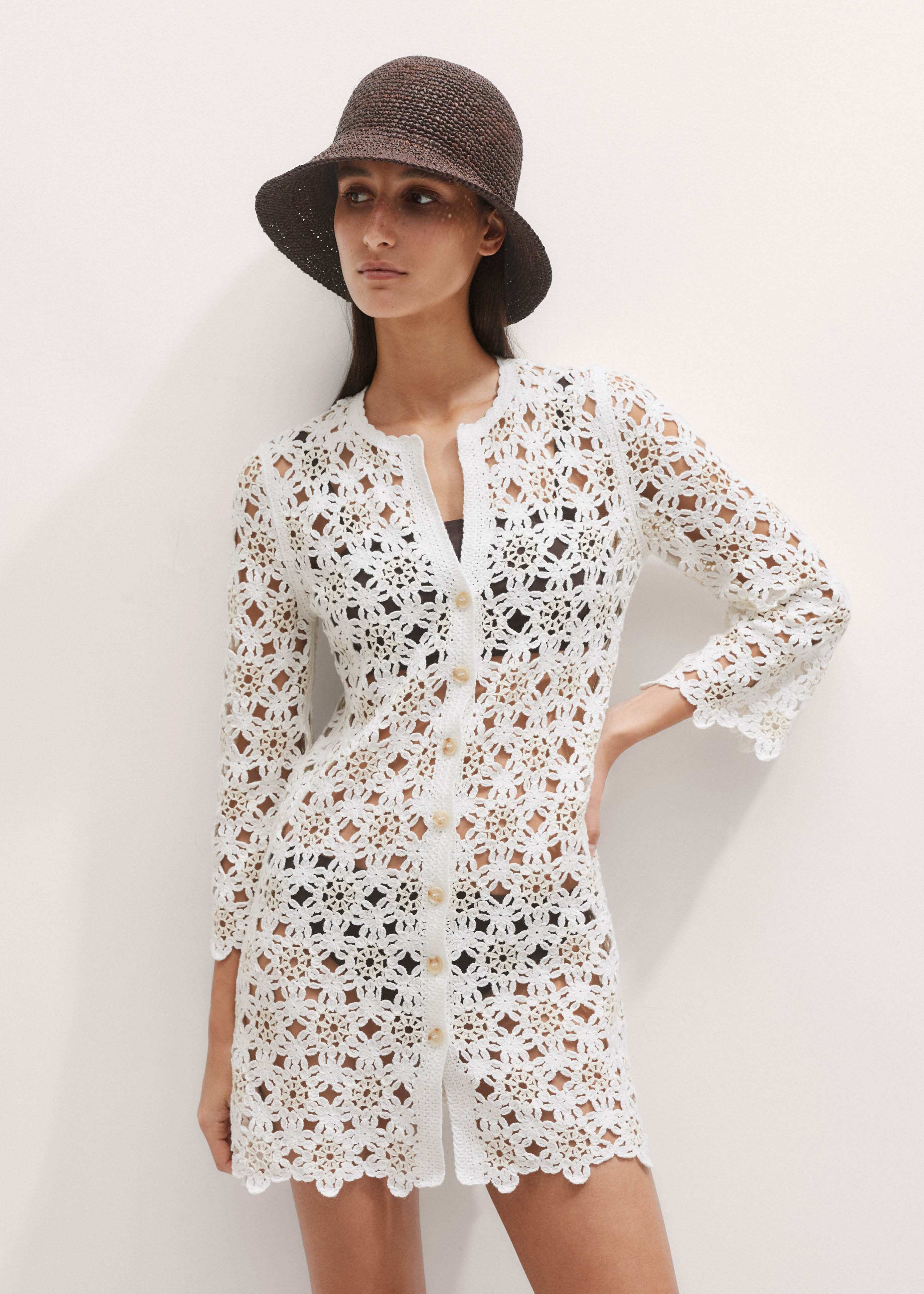 Women's White Floral Crochet Beach Mini Dress | ME+EM | ME+EM Global (Excluding US)