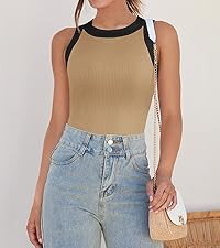 ZESICA Womens 2024 Summer Sleeveless Tank Tops Ribbed High Neck Racerback Slim Fitted Color Block... | Amazon (US)