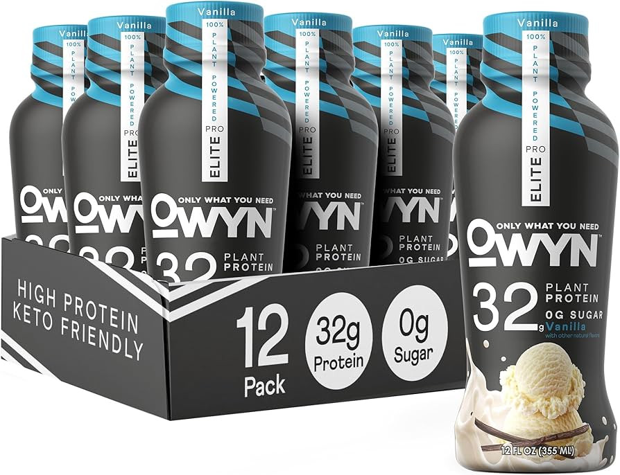 OWYN Only What You Need Pro Elite Vegan Plant Based High Protein Shake, Vanilla, 12 Pack, 32g Pro... | Amazon (US)