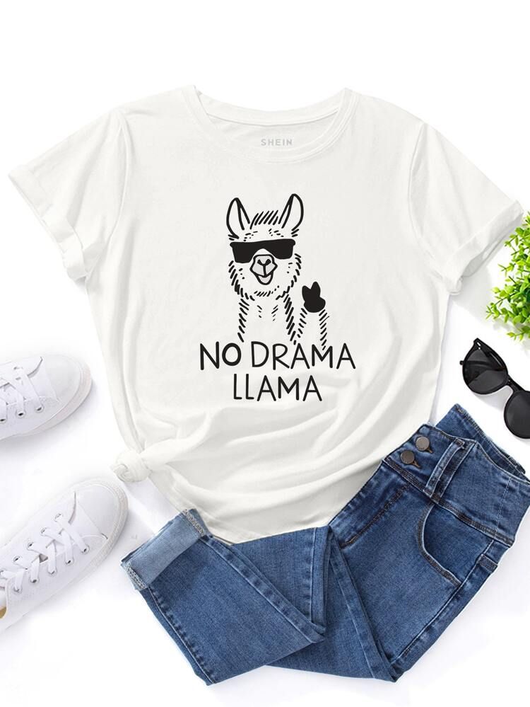 Llama & Slogan Graphic Tee | SHEIN