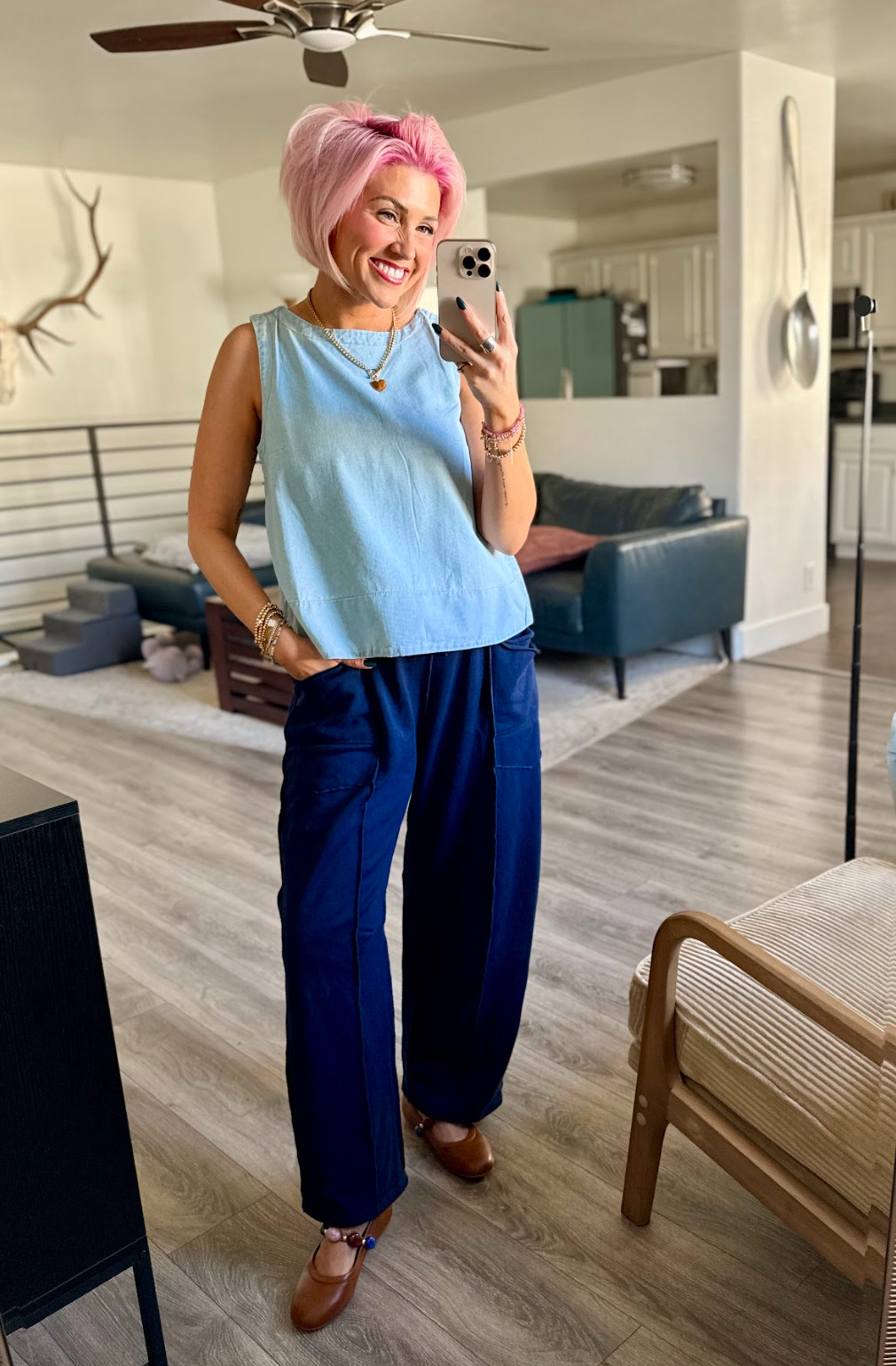 Chic and comfy with this blue top and barrel pants combo. Perfect for a relaxed day out. Top: Small Pants: Medium Shoes: TTS 

 #LTKootd #LTKSaleAlert