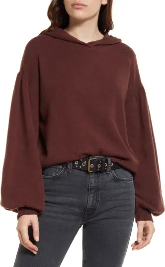 Puff Sleeve Hooded Cotton Blend Sweater | Nordstrom