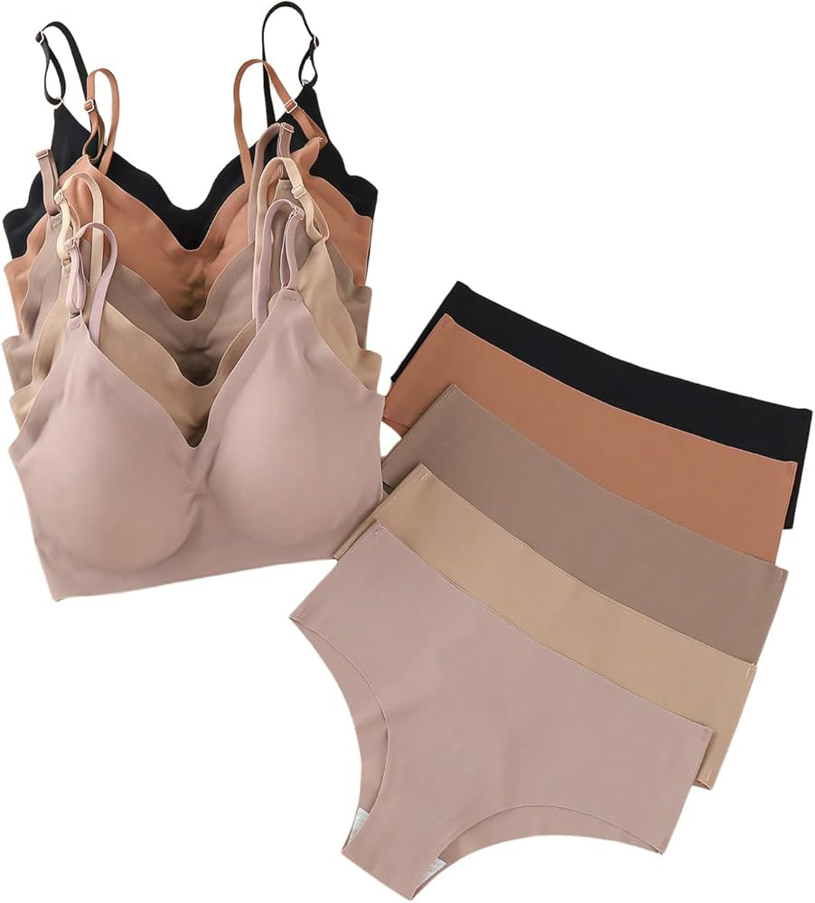 Verdusa Women's 10 Piece No Show Sexy Lingerie Sets Seamless Wireless Bra and Panty Set | Amazon (US)