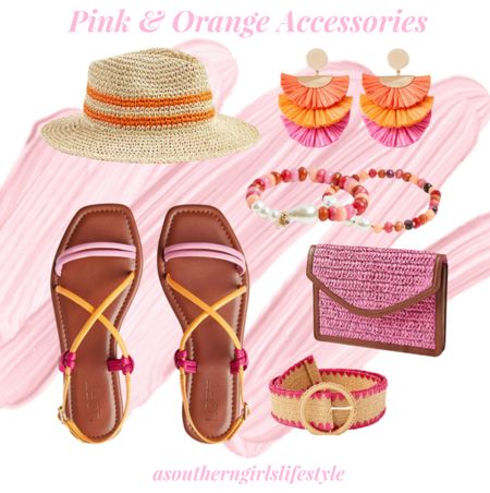 Pink & Orange Summer Fun Accessories - all are on Sale!

Raffia Layered Drop Earrings, Tangerine Striped Raffia Hat, Skinny Strappy Sandals, Pearl Beaded Bracelets, Pink Raffia Clutch & Two Tone Belt

#LTKFindsUnder50 #LTKSeasonal #LTKStyleTip