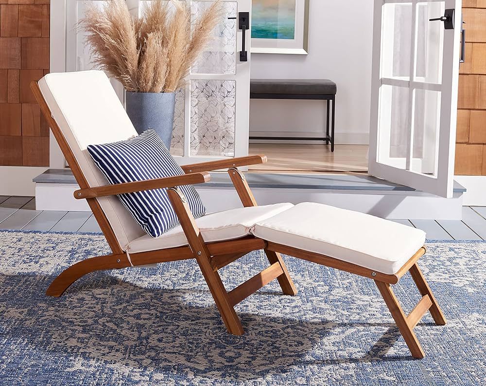 Safavieh PAT7015E Outdoor Palmdale Cushion and Pillow Included Lounge Chair, Natural/Beige + Thin... | Amazon (US)