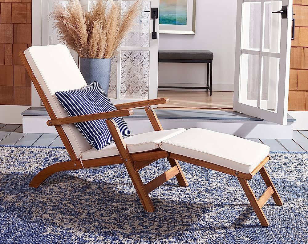 Safavieh PAT7015E Outdoor Palmdale Cushion and Pillow Included Lounge Chair, Natural/Beige + Thin... | Amazon (US)