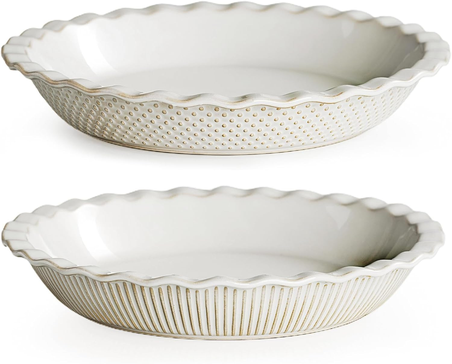 getstar Ceramic Pie Pan Set of 2, 9 inch Pie Dish for Baking, Non-Stick, Oven & Dishwasher Safe, Farmhouse Decor Quiche Baking Dish, Pie Plate, Deep Dish Pie Pan (Embossed Stripes+Dots) | Amazon (US)