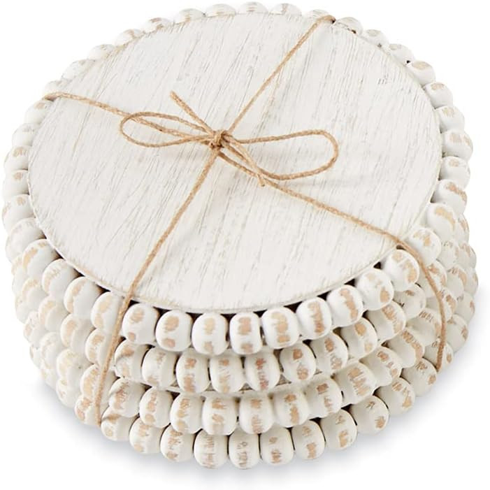Mud Pie White Beaded Coaster Sets, 4 3/4"" Dia (42500044W) | Amazon (US)