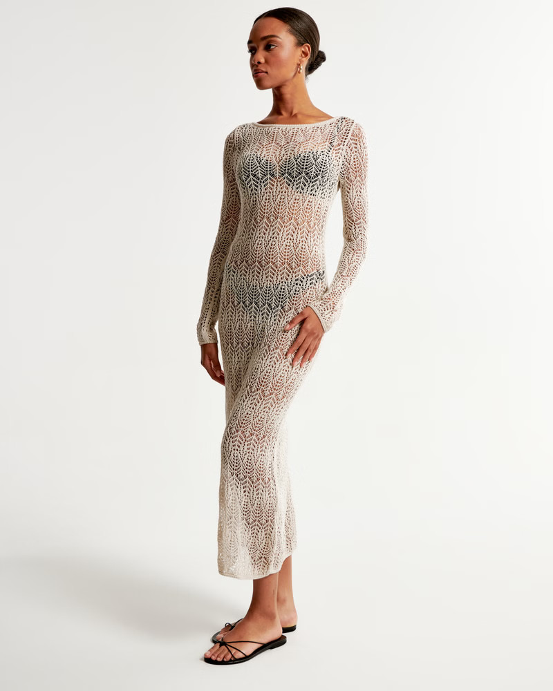 Women's Long-Sleeve Crochet-Style Maxi Dress Coverup | Women's Swimwear | Abercrombie.com | Abercrombie & Fitch (US)