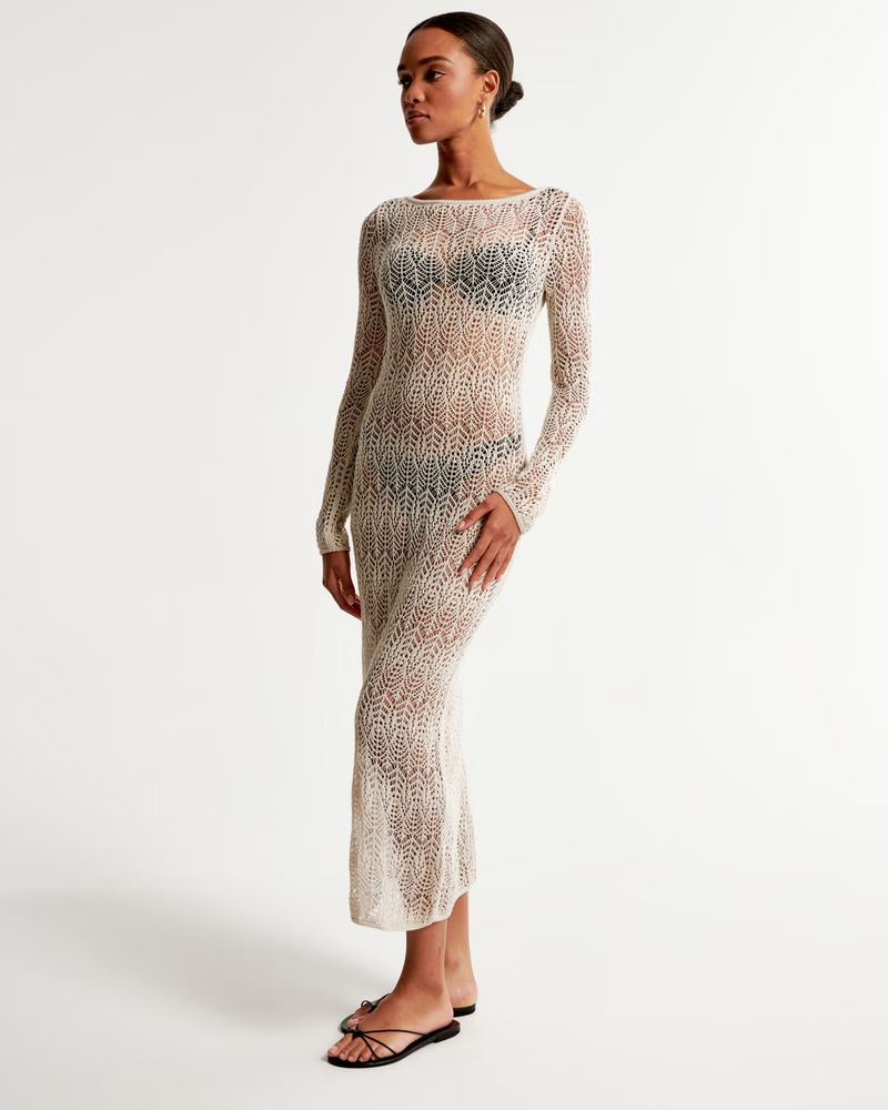 Long-Sleeve Crochet Maxi Dress Coverup | Abercrombie & Fitch (US)