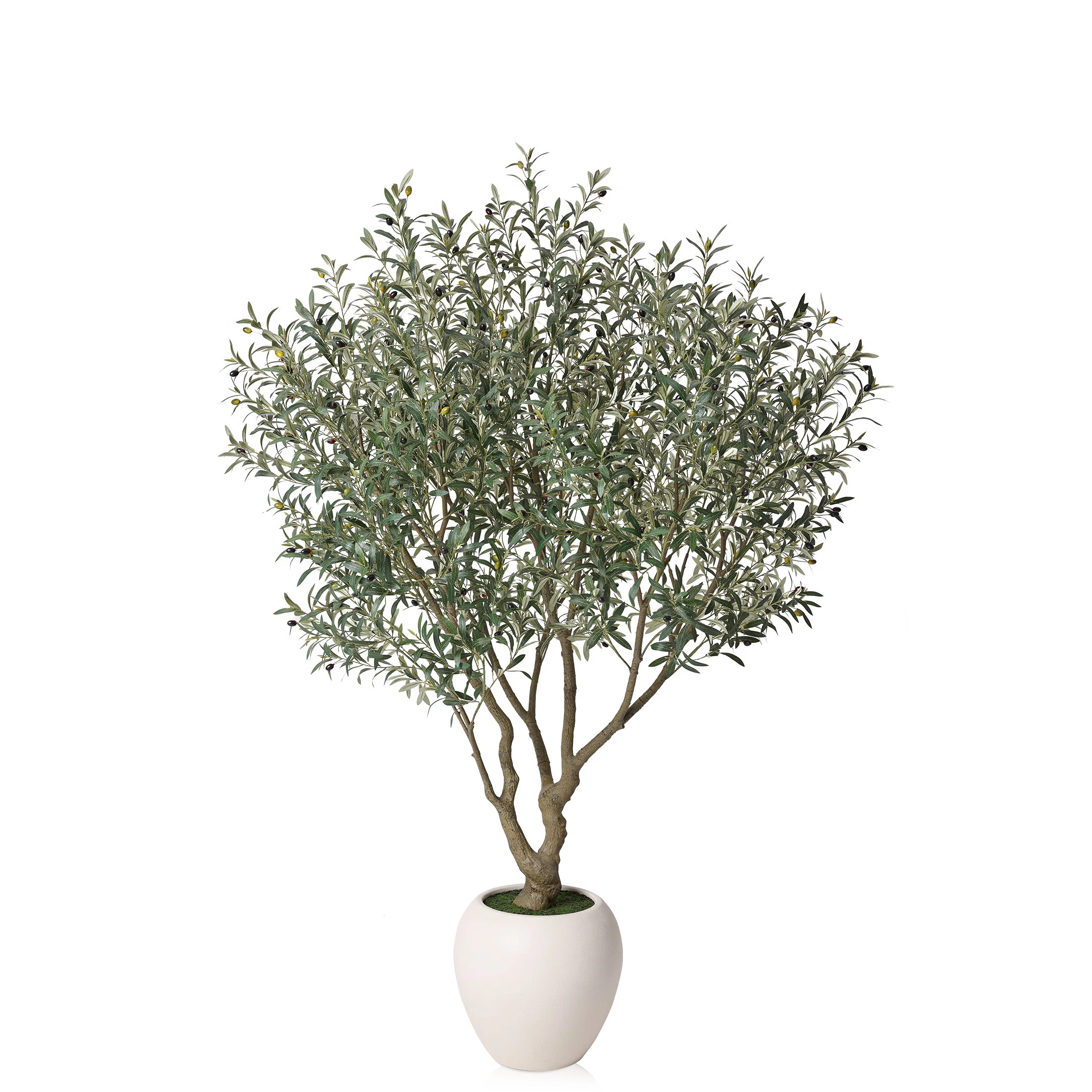 Artificial Olive Tree 8Ft With Realistic Leaves & Olives - Full Large Tree With Silk Fabric Folia... | Wayfair North America