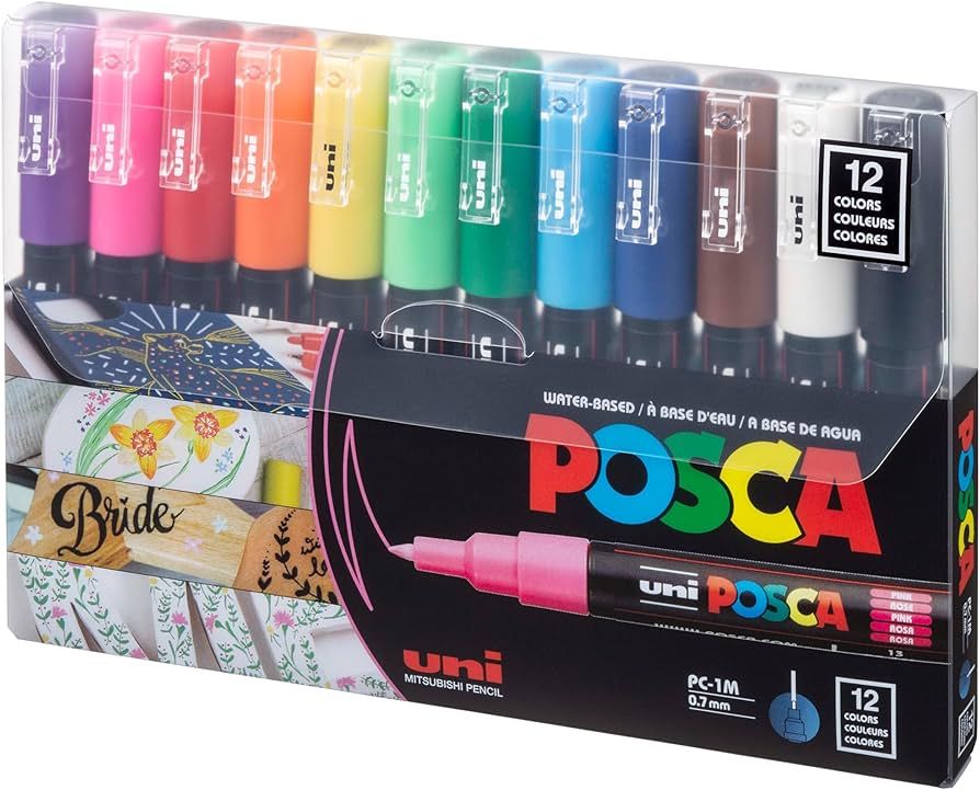 12 Posca Paint Markers, 1M Markers with Extra Fine Tips, Posca Marker Set of Acrylic Paint Pens |... | Amazon (US)