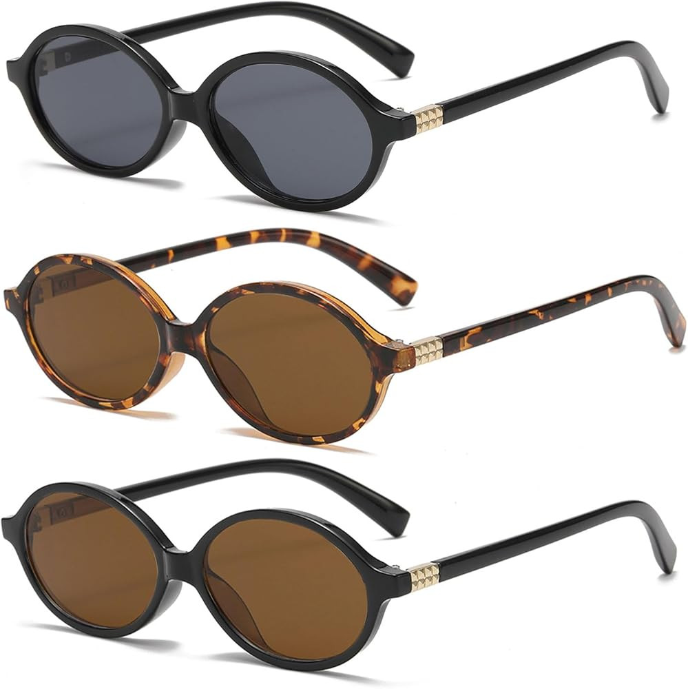 Retro Oval Sunglasses for Women Men Trendy Round Tortoise Sun Glasses 90s Vintage Shades | Amazon (US)