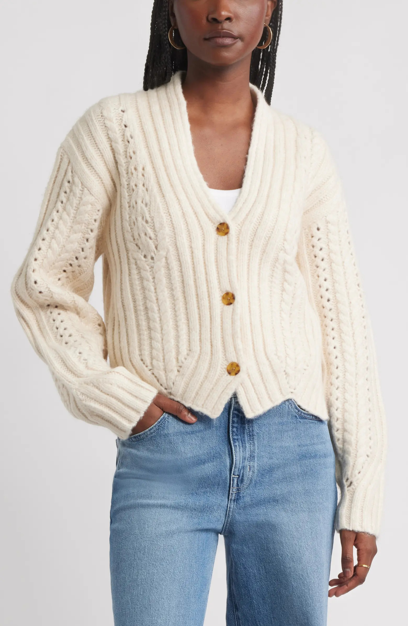 Treasure & Bond Chevron Hem Cable Cardigan | Nordstrom | Nordstrom