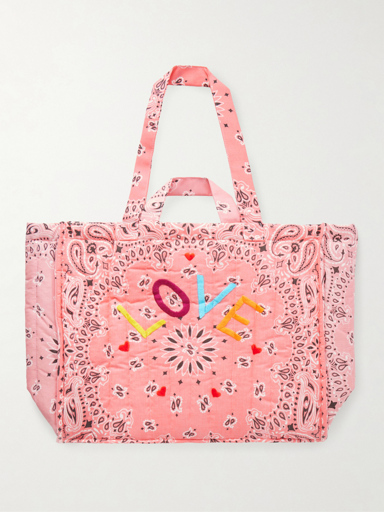 CALL IT BY YOUR NAME - Cabas Maxi Embroidered Quilted Printed Cotton Tote Bag - Pink