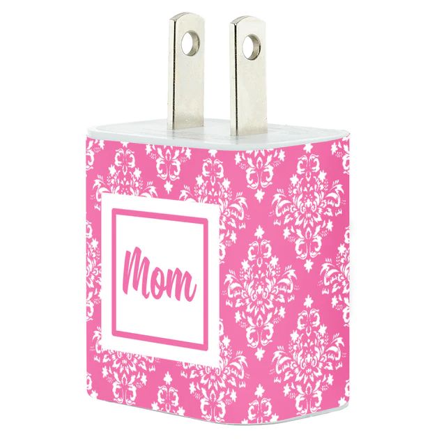 Monogram Pink Damask Phone Charger | Classy Chargers