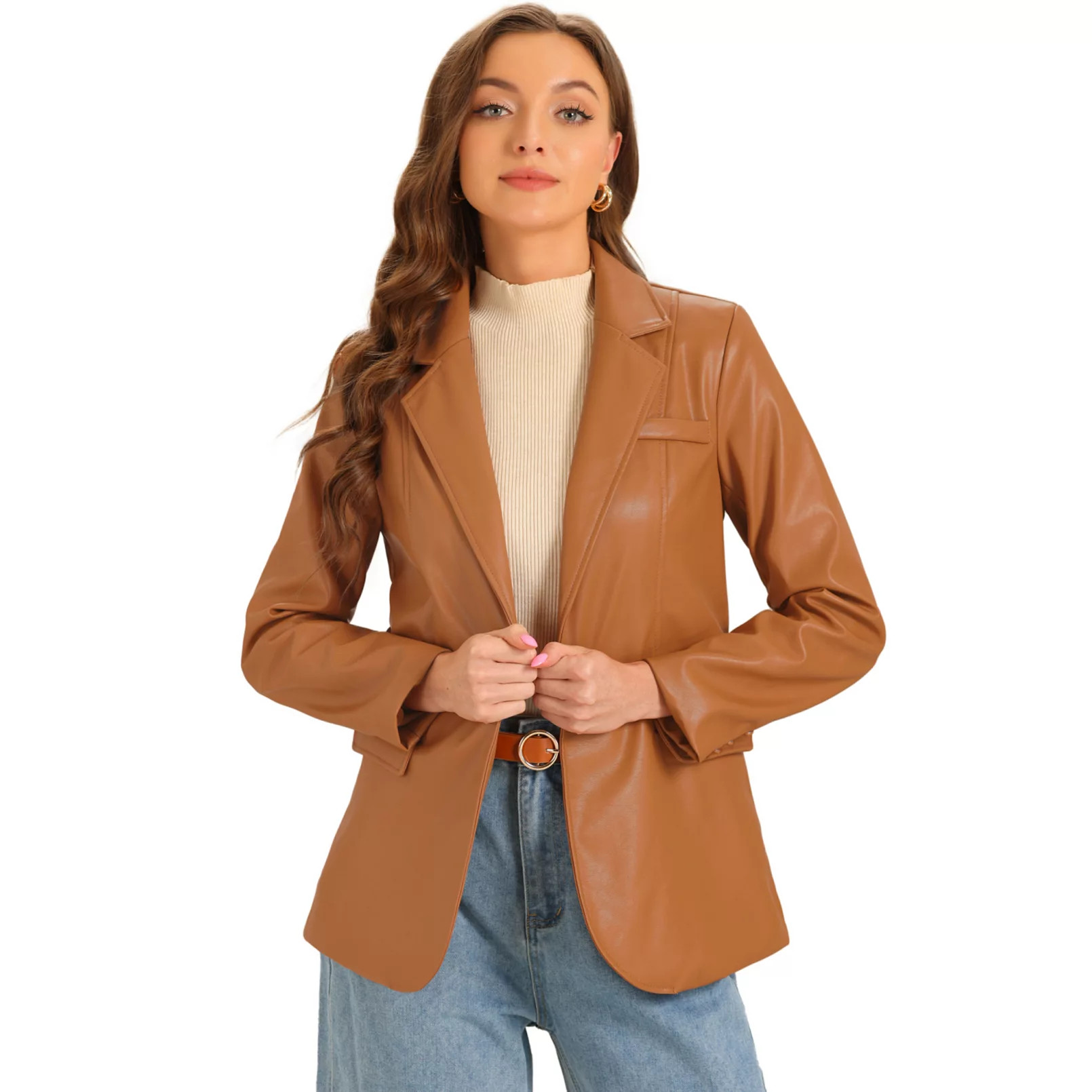 Faux Leather Blazer For Women's Lapel Collar Pu Moto Biker Jackets | Kohl's