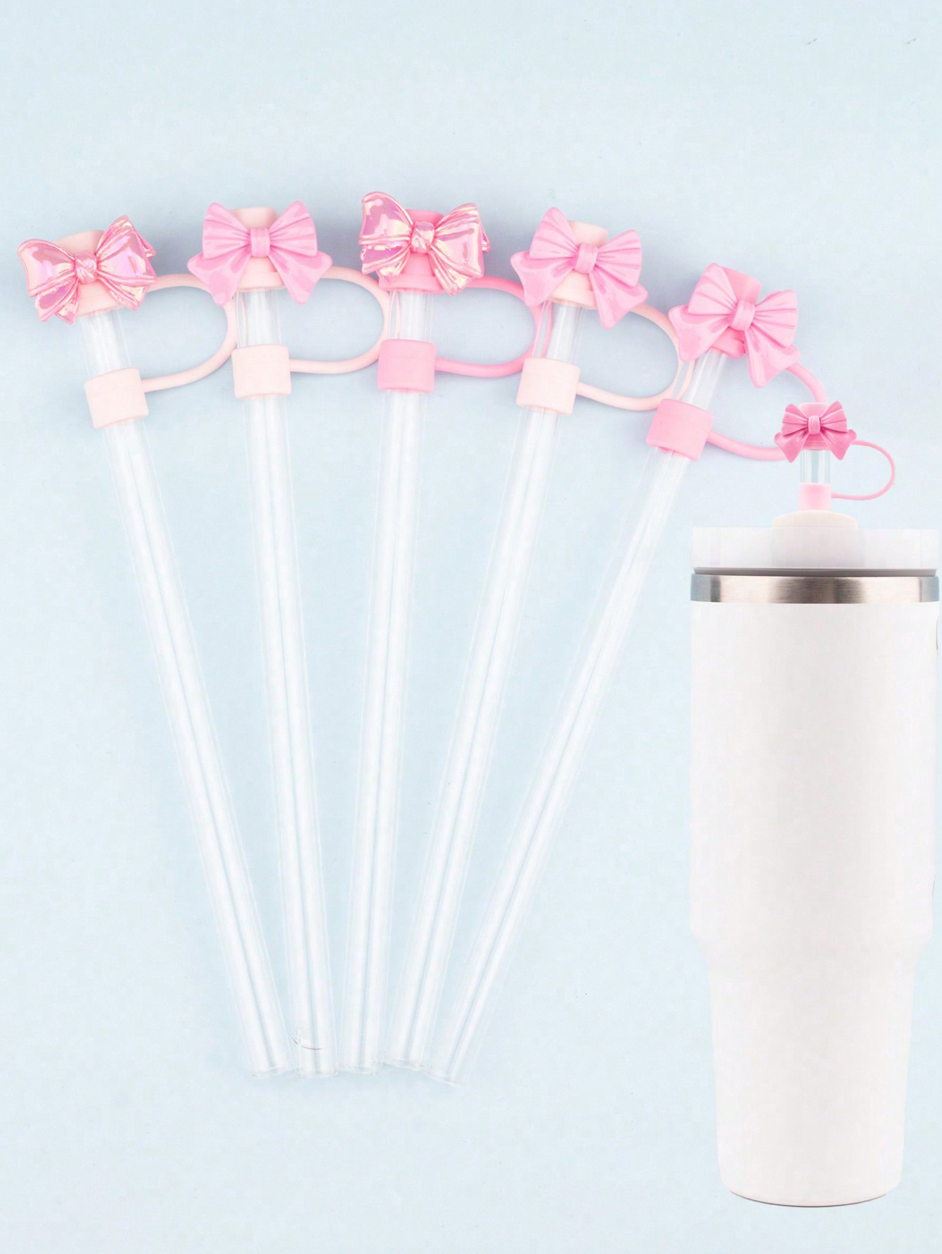 4pcs/5pcs/6pcs/7pcs 10mm/0.4 Inch Reusable Silicone Straw Sleeve Toppers, Cartoon Bowknot Decor S... | SHEIN