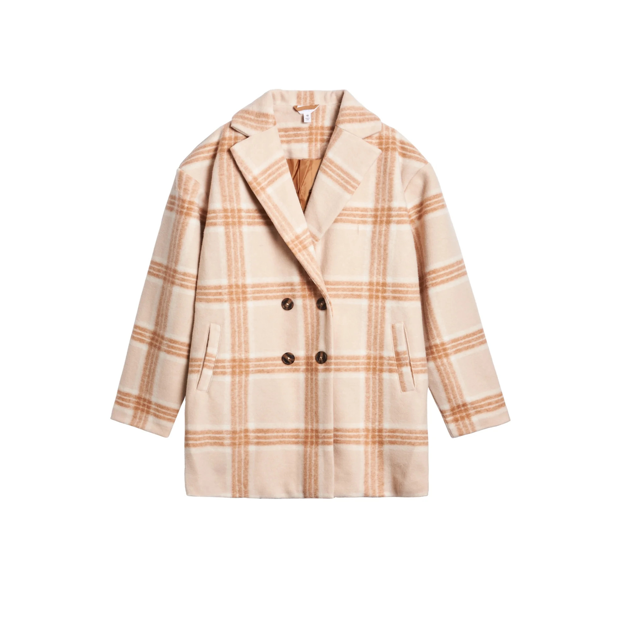 Time and Tru Women's Brushed Twill Plaid Coat, Sizes XS-3X | Walmart (US)