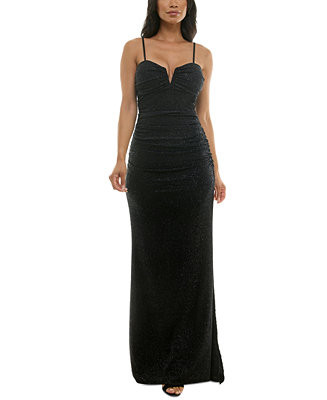 Juniors' Glitter-Knit Notched-Neck Gown | Macy's