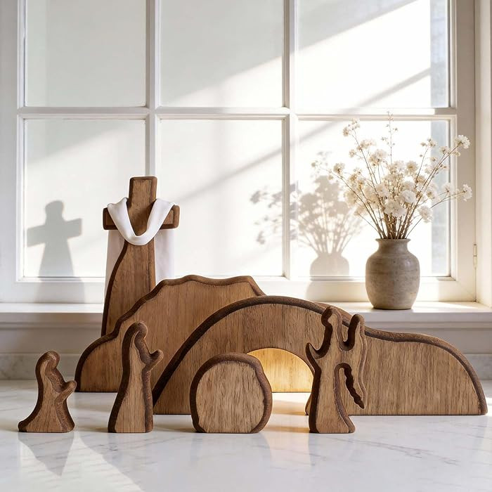 Wooden Easter Resurrection Scene Decor, He Is Risen Jesus Cross Religious Christian Gifts for Wom... | Amazon (US)