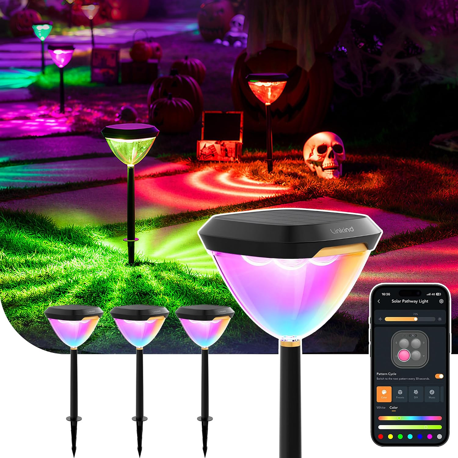 Linkind Smart Solar Pathway Lights SP6,Pattern Switch Solar Halloween Light | Amazon (US)