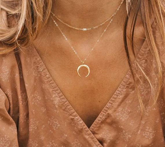 Horn Necklace | Double Horn Necklace | Gold, Sterling Silver | Etsy (US)