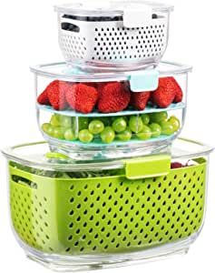 LUXEAR Fresh Produce Vegetable Fruit Storage Containers 3Piece Set, BPA-free Fridge Storage Conta... | Amazon (US)