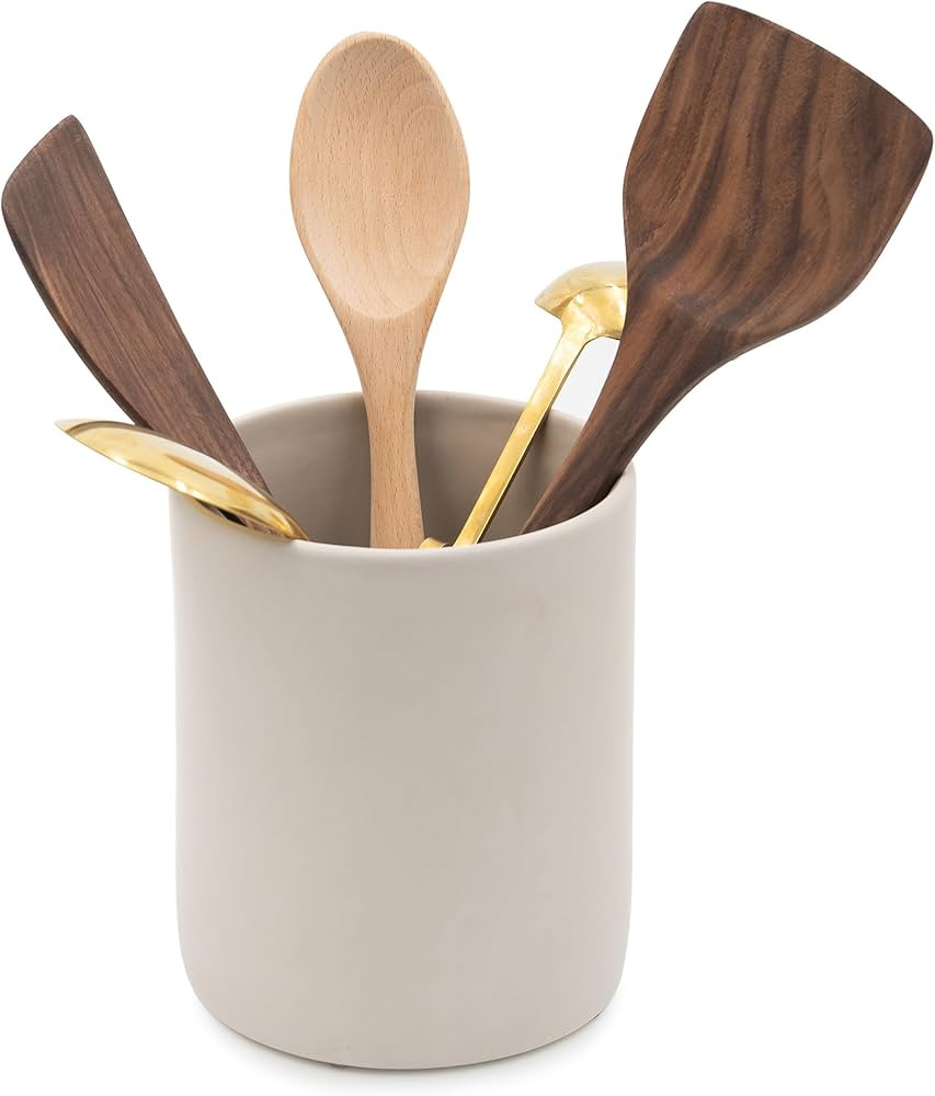 Ceramic Large Kitchen Utensil Holder for Countertop, 7"x5.9", Stable & Sturdy, Cooking Utensils H... | Amazon (US)