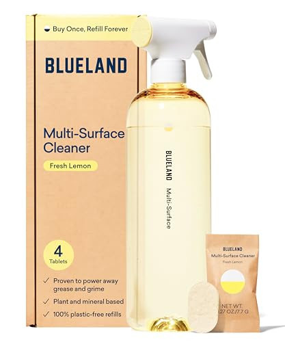 BLUELAND Multi-surface Cleaner, Starter Set, Fresh Lemon Scent, Spray Bottle with 4 Refill Tablets, All-Purpose, Eco-Friendly Cleaning Supplies, 4 x 24 Fl oz | Amazon (US)