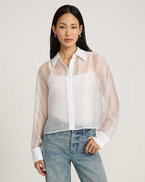 Sheer Crepe Cropped Shirt | Express