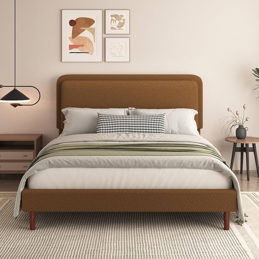 Queen Size Boucle Platform Bed Frame with Adjustable Headboard, Upholstered Cloud Bed, Solid Wood... | Amazon (US)