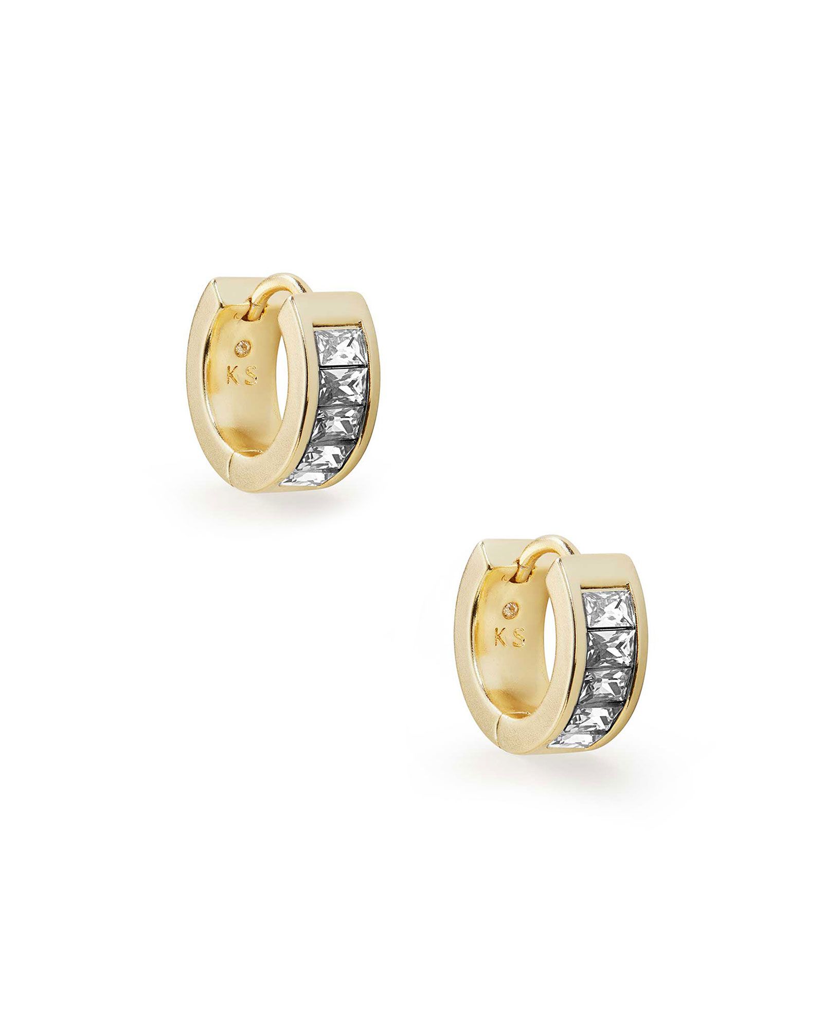 Jack Gold Huggie Earrings in White Crystal | Kendra Scott