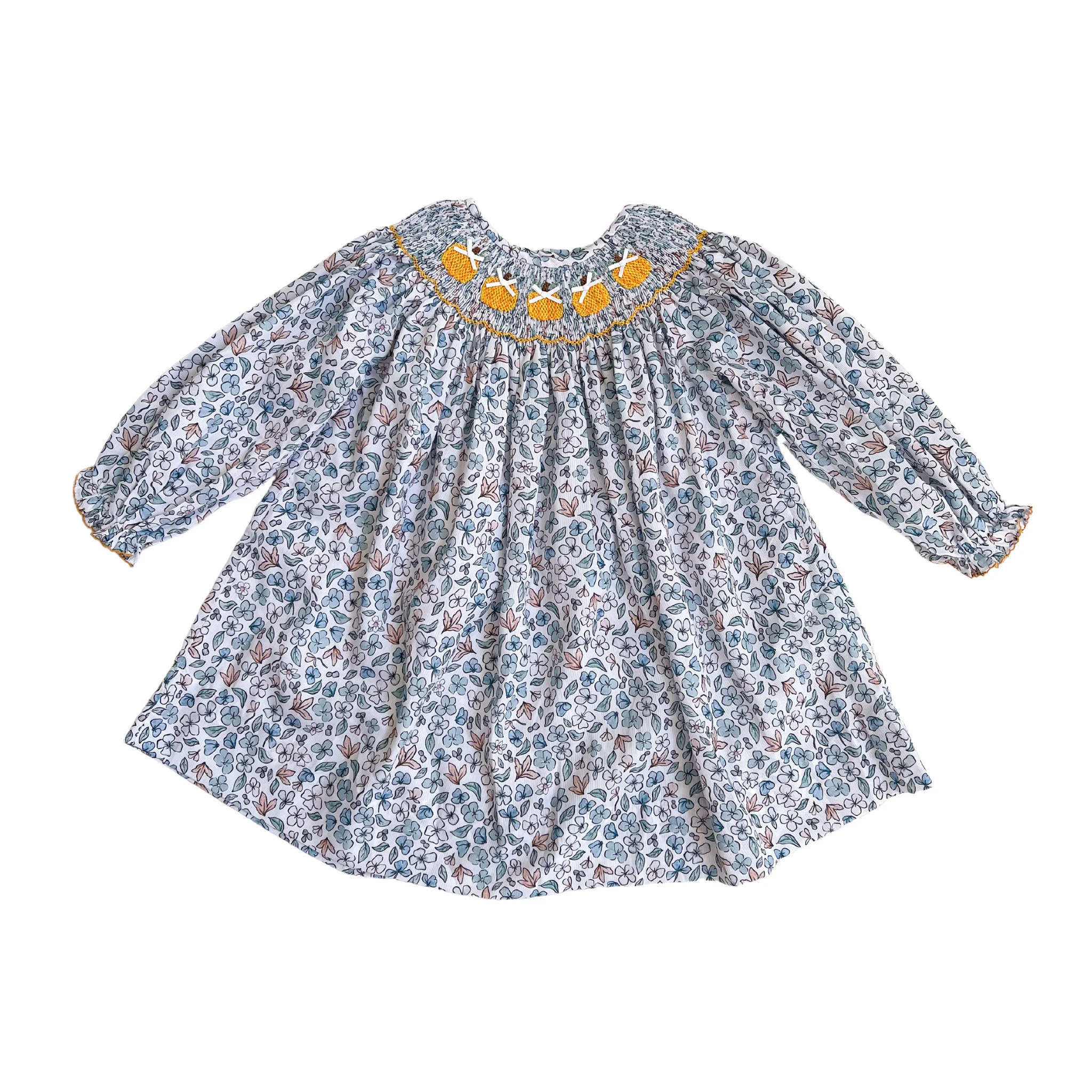 Colette Blue Floral and Pumpkin Smocked Dress | Lillie & Lilah