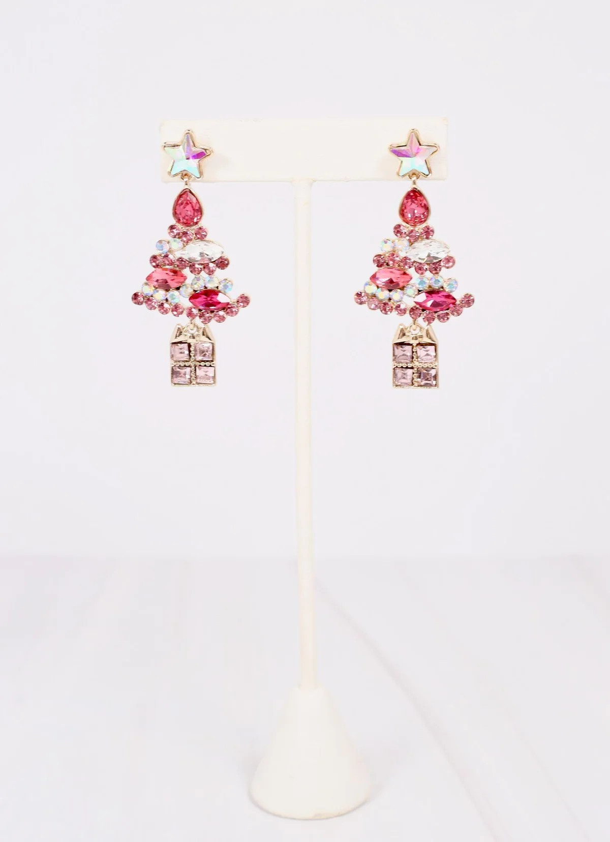 Bejeweled Christmas Tree Earring PINK | Caroline Hill