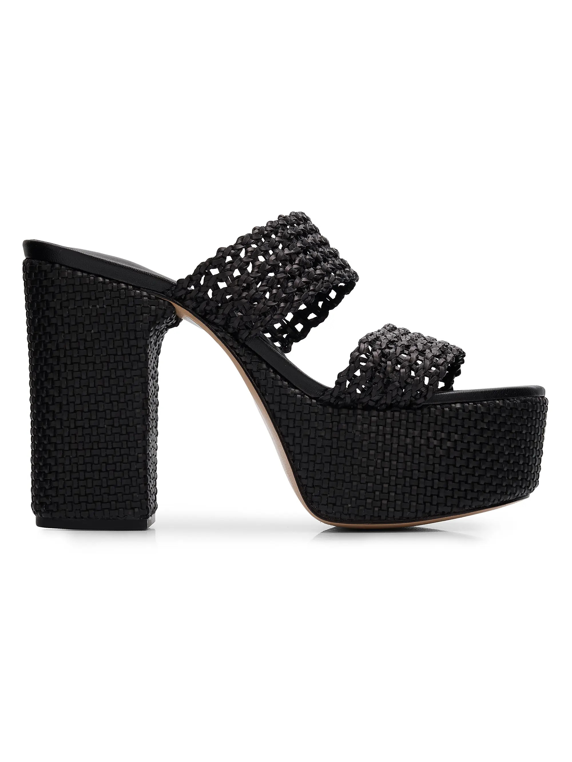 Schutz Aberdeen 100MM Leather &amp; Raffia Platform Sandals | Saks Fifth Avenue | Saks Fifth Avenue