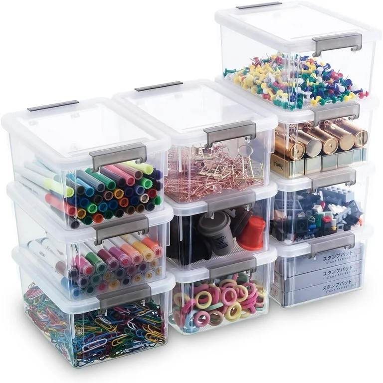 Citylife 1.3 QT 10 Packs Small Storage Bins with Lids Clear Plastic Kids Craft Storage Bins | Walmart (US)