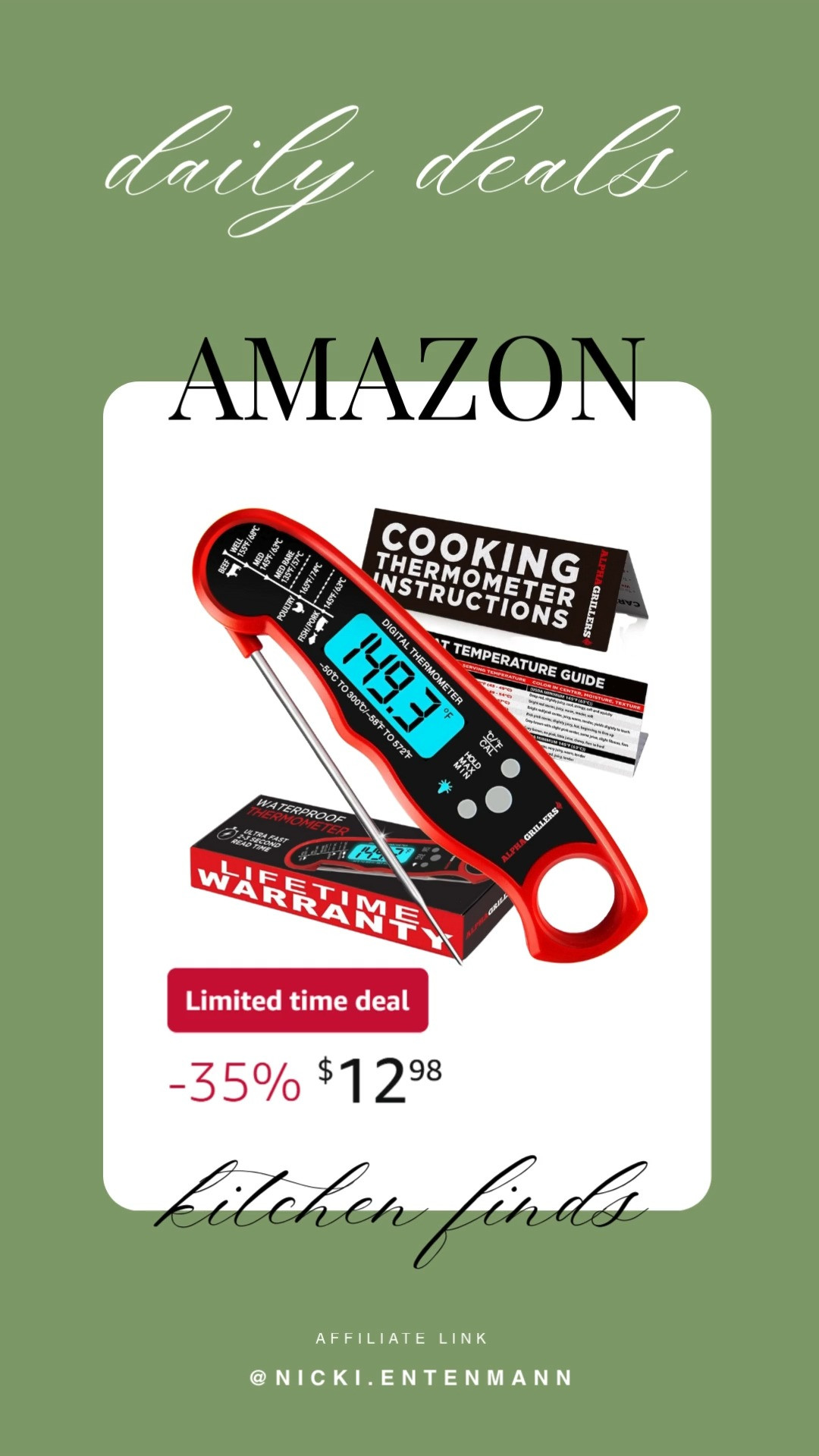 This Alpha Grillers digital meat thermometer brings cheerful precision and effortless confidence to everyday cooking with modern flair. #MeatThermometer #AlphaGrillers #DigitalCookingTool #KitchenEssentials #CookingGear #GrillingTools #HomeChefLife #FoodieFavorites #DailyCooking #ModernKitchen 🍖🔥✨
 

 #LTKfoodie #LTKHome #LTKSaleAlert