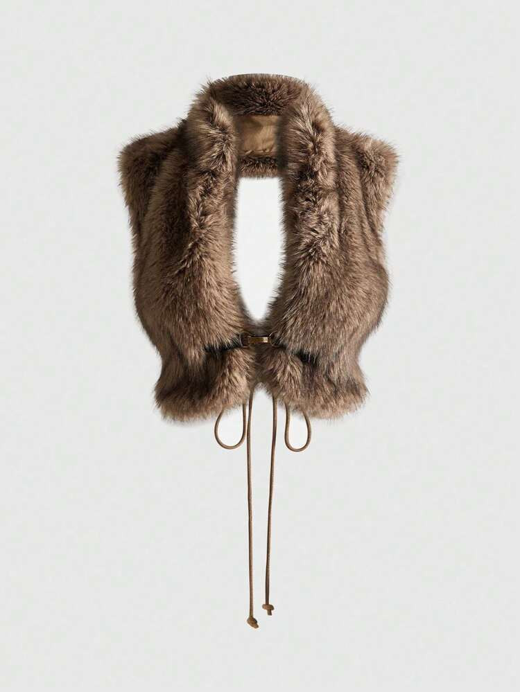 ROMWE Avant Y2K Sexy Animal Print Buckle Crop Top With Faux Fur Collar | SHEIN