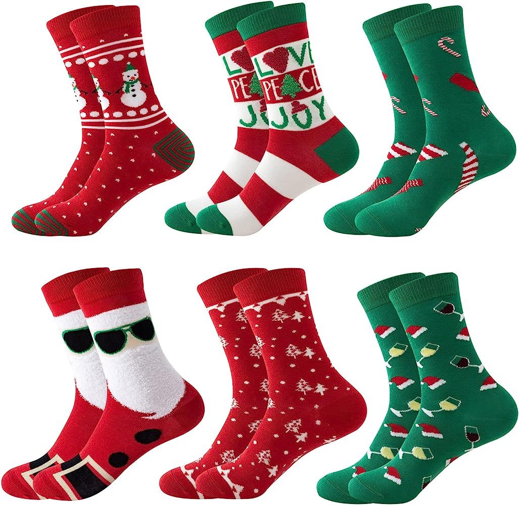 Sock Amazing 6 Pairs Womens Christmas Socks Crew Novelty Holiday Socks Xmas Socks for Girls Christma | Amazon (US)