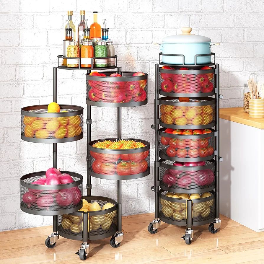 SNTD Fruit and Vegetable Basket Bowls for Kitchen with Metal Top Lid, 5 Tier Rotating Storage Rac... | Amazon (US)