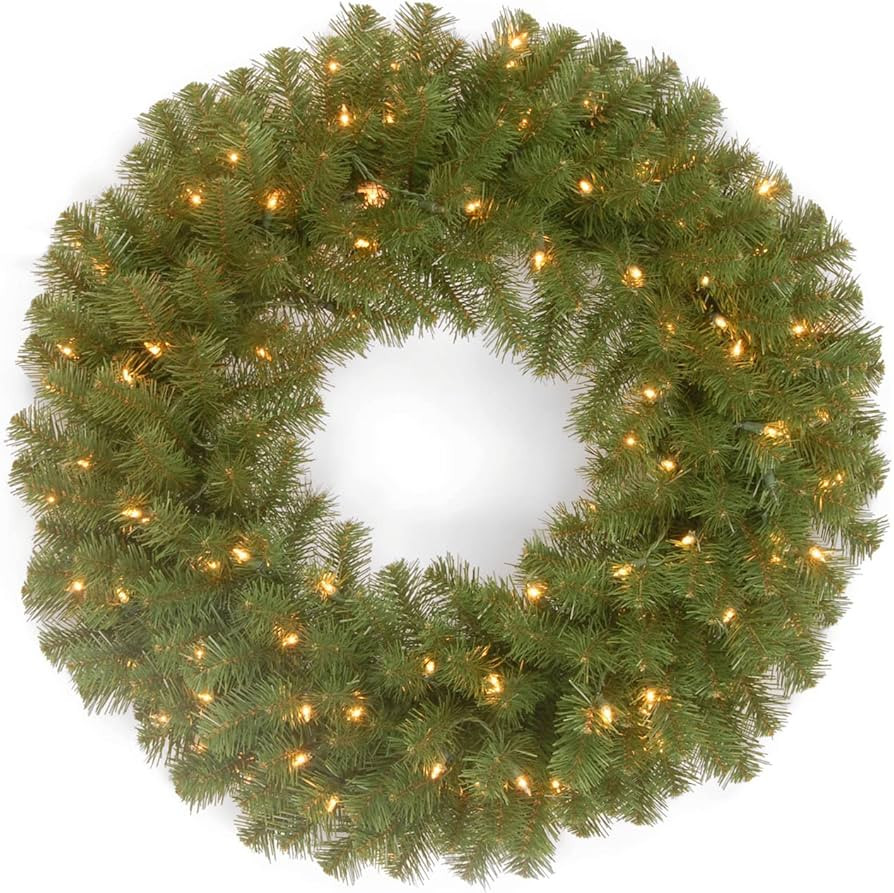 National Tree Company Pre-Lit Artificial Christmas Wreath, Green, North Valley Spruce, White Ligh... | Amazon (US)