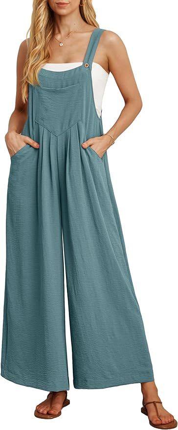 IWOLLENCE Women's Wide Leg Overalls Jumpsuit with Pockets Casual Loose Sleeveless Adjustable Stra... | Amazon (US)