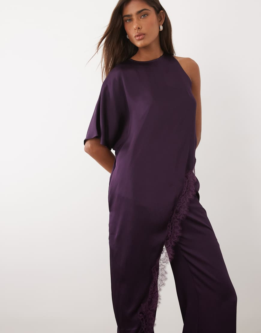 Mango Yazmin straight leg satin pants in plum - part of a set-Purple | ASOS (Global)