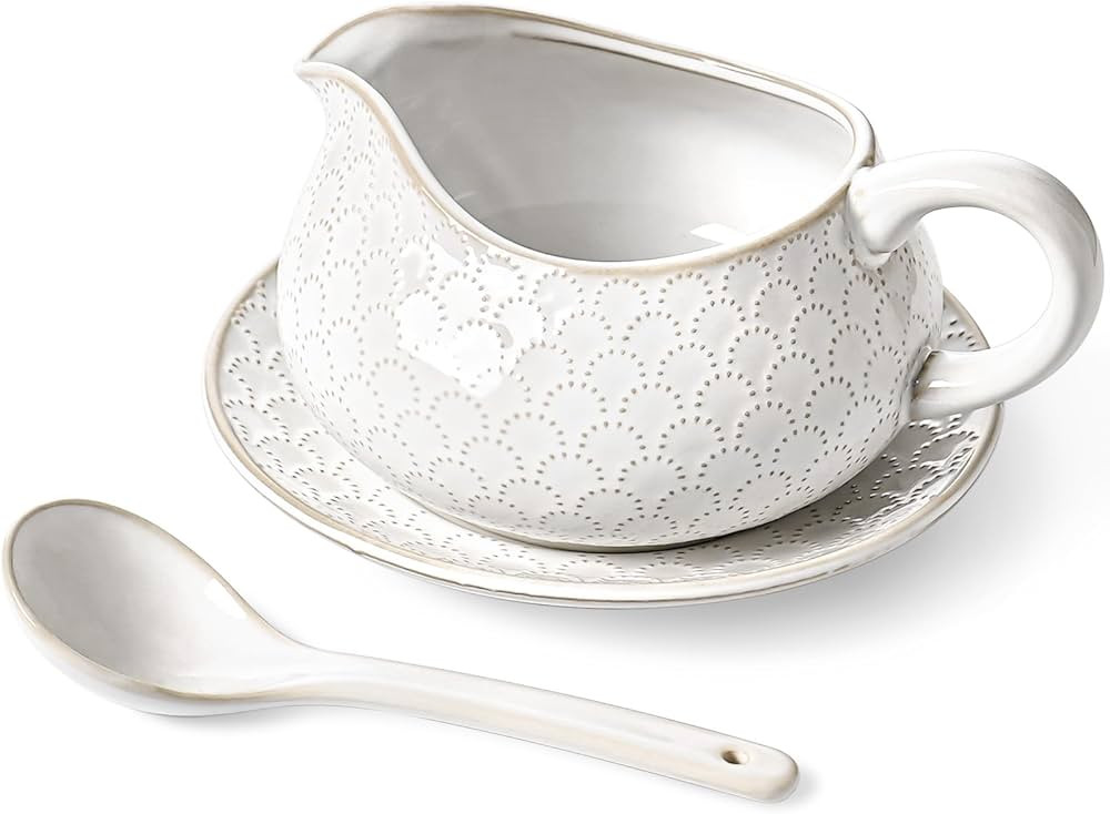 LE TAUCI Gravy Boat with Ladle and Saucer Stand 24oz, Ceramic Sauce Boat with Tray for Salad Dres... | Amazon (US)