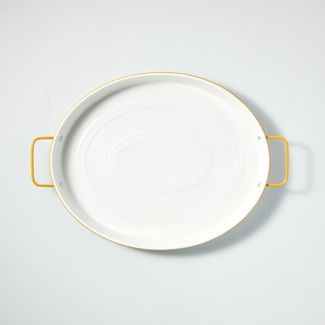 Large Enamel-Coated Oval Serve Tray with Handles Cream/Gold - Hearth &#38; Hand&#8482; with Magno... | Target