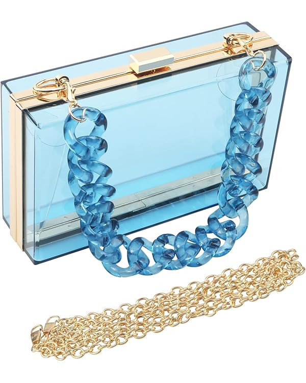 Women Acrylic Transparent Gold star Evening Bags Purses Clutch Vintage Banquet Handbag | Amazon (US)